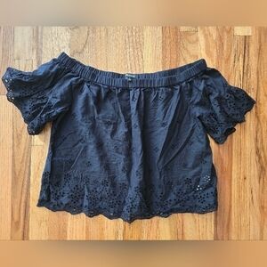 Madewell Black Off Shoulder Eyelet Short Sleeve Top Size Small